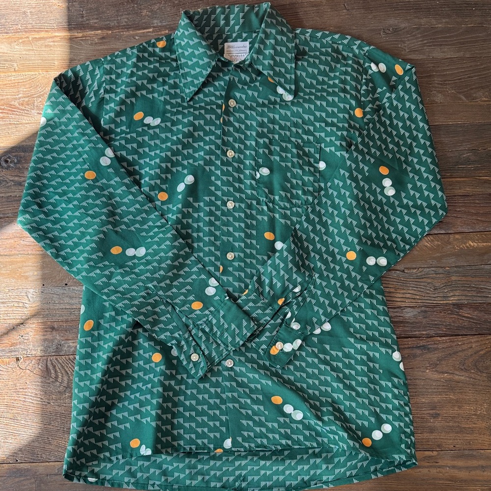 Vintage D’Alessandro groovy 70’s psychedelic poly green knit button-down‎ Large
